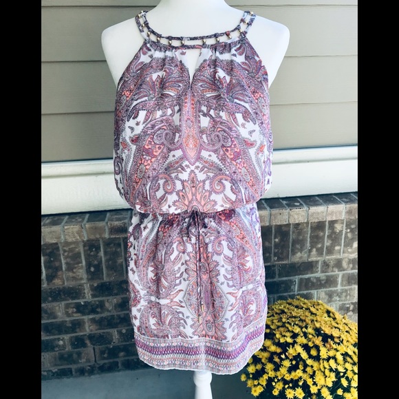 White House Black Market Dresses Sale Whbm Purple Paisley Beaded